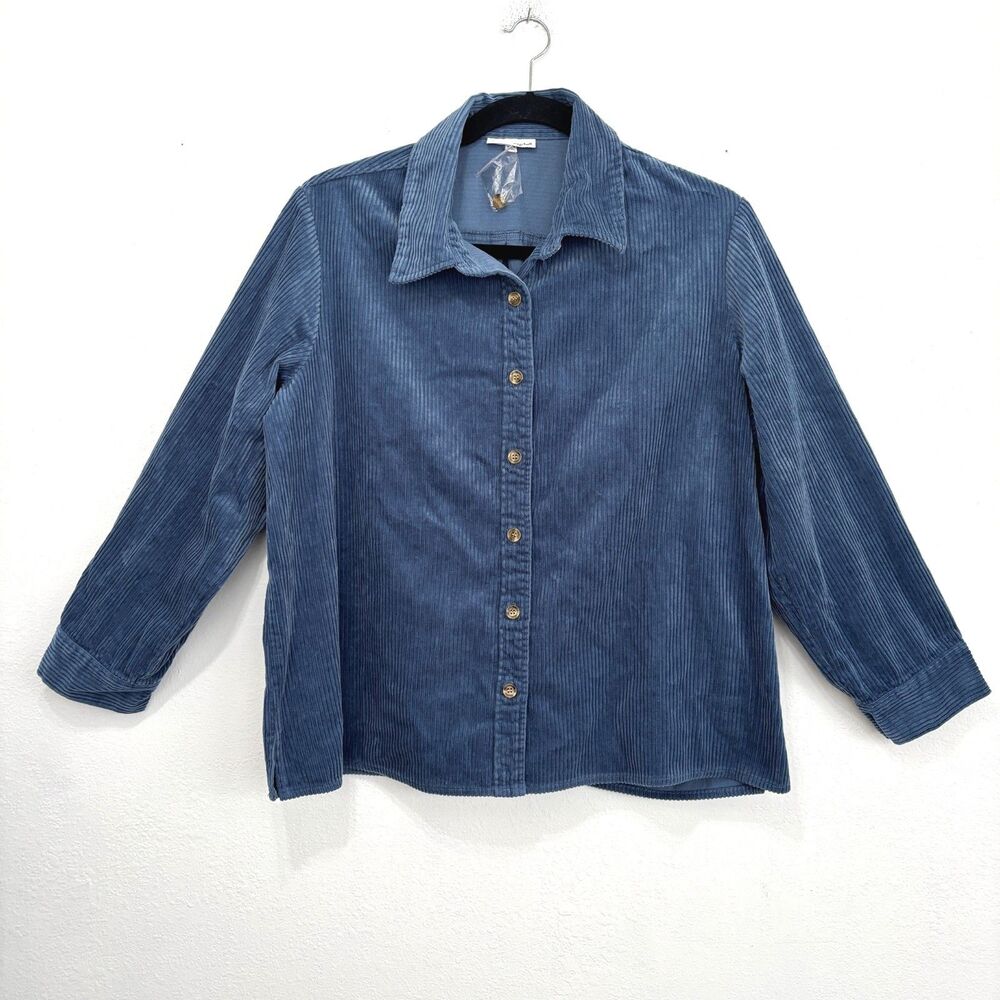 NorthStyle Womens Wide Wale Corduroy Shaket 2X Blue Button Up Casual Comfort